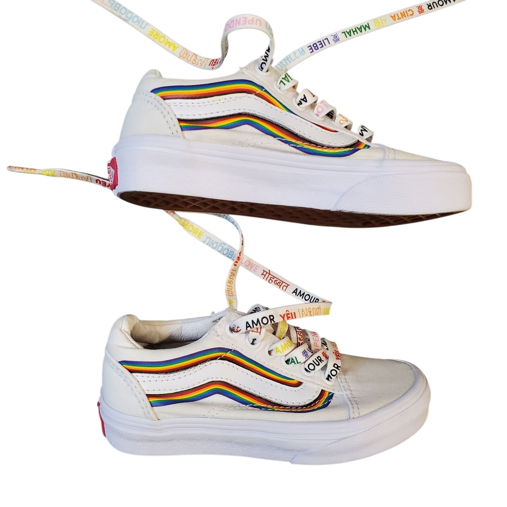 Vans Old Skool Pride Skate Sneakers Kids 12.0 White Rainbow Comfort Shoes